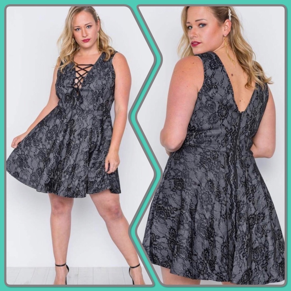 Plus Size Black Lace Print Lace Dress